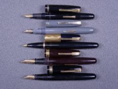 WATERMAN - Two vintage 1940s black Waterman Emblem fountain pens with gold trim and 14ct gold