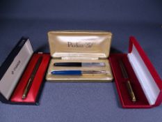 PARKER - Two vintage (1980-1982) matt brown Parker 50 Falcon fountain pens with open nibs and one