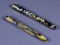 MABIE TODD - Vintage 1930s grey marble Swan Mabie Todd self-filler fountain pen with gold trim and