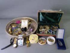 VICTORIAN VINTAGE & LATER COSTUME JEWELLERY, coinage and watches etc including a Victorian box