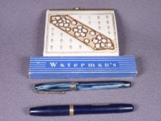 WATERMAN - Vintage (late 1940s-50s) blue pearl Striated Waterman 'W5' fountain pen with gold trim