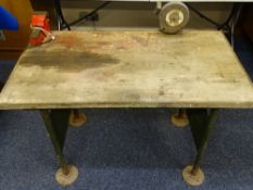 NEATLY PROPORTIONED WORKBENCH with small fixed vice and hand crank 'Mole' blade sharpener, 67.5