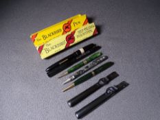 MABIE TODD - Three vintage 1940s Mabie Todd Mechanical Pencils, 1) black Fyne Poynt with gold trim