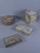 FOUR DECORATED METAL BOXES, various sizes
