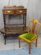 THREE REPRODUCTION MAHOGANY FURNITURE ITEMS including a two drawer hall table with lower shelf,