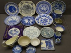 EARLY BLUE & WHITE COMMEMORATIVE and other china including Victoria