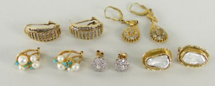 PARCEL OF YELLOW METAL LADIES EARRINGS to include 14ct, 10ct and 9ct gold set with tiny diamonds,