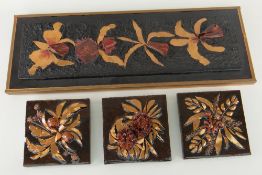 ELIZABETH LEWIS four mixed media floral collages - largest being of irises, signed verso, 61cms