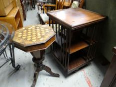 OCCASIONAL FURNITURE including Victorian trumpet work table and mahogany revolving bookcase (2)