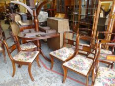 MODERN REPRODUCTION GEORGIAN STYLE TWIN PEDESTAL DINING TABLE with set of eight brass inlaid Regency