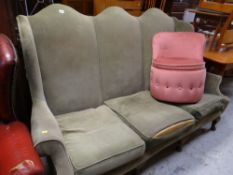 GEORGIAN STYLE TRIPLE CHAIR BACK SETTEE in green upholstery