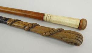 TWO WALKING CANES including Malacca and bone mounted cane
