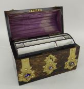 VICTORIAN COROMANDEL & BRASS STATIONERY OR LETTER BOX of domed shape with brass mounts and enamelled