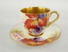 ROYAL WORCESTER CABINET CUP AND SAUCER hand painted with autumnal berries and foliage by Kitty