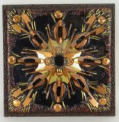 ELIZABETH LEWIS mixed media collage, incorporating copper - abstract, signed verso, 34 x 34cms