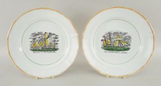 PAIR OF NEWCASTLE PRINTED SHIP PLATES, Success to the Fishermen, The Unfortunate London, 24cms
