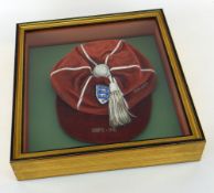 ENGLAND INTERNATIONAL FOOTBALL CAP for the British Home Championship 1974 season, red velvet with