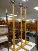 SET OF THREE MODERN OAK COAT STANDS