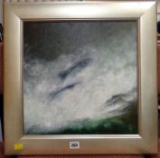 CATHERINE GRANT oil on canvas - leaping salmon, signed with initials, 39 x 39cms