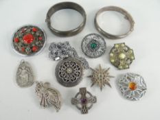 ASSORTED JEWELLERY to include silver, bangles, bar brooches, pendants ETC