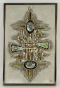 ELIZABETH LEWIS mixed media collage incorporating abalone shell - abstract, signed with initials, 35