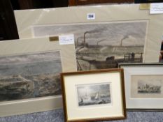 FOUR ENGRAVINGS OF SWANSEA including one of The New East Dock after W Prater circa 1881, with hand