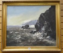 C. JANS oil on canvas - crashing waves and rocks, signed, 61 x 74cms