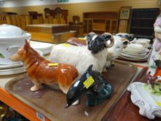 CERAMIC ANIMAL FIGURINES including bulls, sheep, corgi, dolphin etc