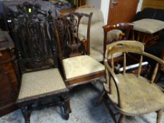 SIX ASSORTED OCCASIONAL CHAIRS comprising pair of wheel back kitchen chairs and Chippendale style