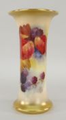 ROYAL WORCESTER CYLINDRICAL FLARED VASE hand painted with autumnal berries and foliage by Kitty