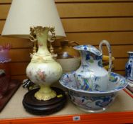 ASSORTED DECORATIVE CERAMICS & TABLE LAMP including jug and basin