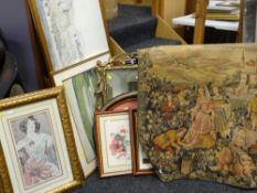 ASSORTED PRINTS including 'Acrobat' after Mark Chagall, and a machine woven tapestry type wall