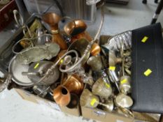 ASSORTED METALWARE including copper jugs, plated goblets ETC
