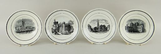 WELSH DISHES including four Cambrian Pottery printed nursery plates, one of Winchester Cathedral,