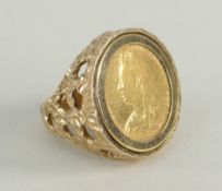 VICTORIAN GOLD HALF SOVEREIGN DATED 1896 in 9ct yellow gold pierced ring setting, 10.3gms overall