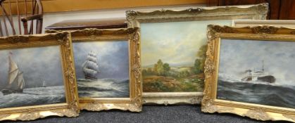 ASSORTED PICTURES including set of three marine paintings by Jack Strickland (7)