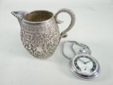 INDIAN WHITE METAL CREAM JUG and Ingersoll pocket watch