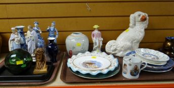 ASSORTED DECORATIVE CERAMICS including Staffordshire spaniel, Chinese blue and white vase, pair