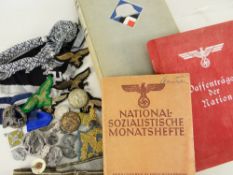 THIRD REICH ITEMS including collection of cloth badges, reproduction metal badges, epaulets and