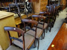 TWO SETS OF DINING CHAIRS comprising four Regency mahogany dining chairs with squab seats and set of