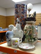 ASSORTED CERAMICS including Staffordshire Bone China inscribed tankard