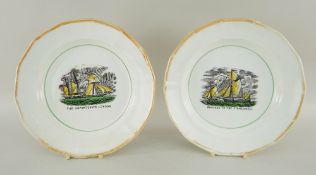 PAIR OF NEWCASTLE PRINTED SHIPS PLATES, Success to the Fisherman, The unfortunate London, 24cms