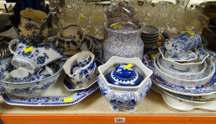 ASSORTED BLUE & WHITE CERAMICS including biscuit and pasta jars