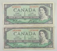 TWO CANADA ONE DOLLAR signed Beattie & Coyne, Ottawa 1954 (2)