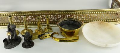 ASSORTED ANTIQUE BRASS & METALWARE including 18th century Dutch tobacco box, two pairs of