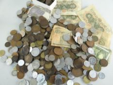 COINS & BANK NOTES to include GB and foreign loose coins, together with Japanese notes ETC