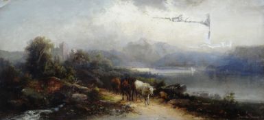 FRANCES KRAUSE (German, 1836 - 1900) oil on canvas - cattle walking beside a lake, signed and