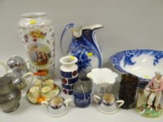 ASSORTED CERAMICS including jug and basin, pewter jug, Whitefriars glass vase