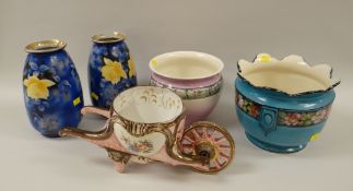 ASSORTED DECORATIVE CERAMICS including three plant pots