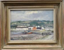 IAN HOUSTON (b.1934) oil on board - harbour scene, entitled verso 'At Lower Fishguard', signed, 25 x
